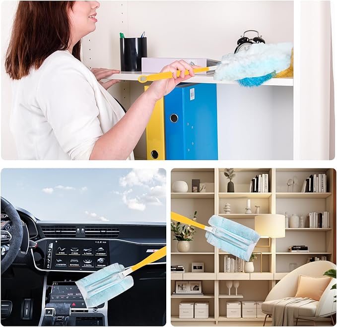 10 Pcs Duster Handle Compatible with Swiffer Duster, Thickened Material Replacement Extendable Dusters Mop Handles for Tight Spaces and Cleaning Car Blinds Furniture Electronics(Yellow)