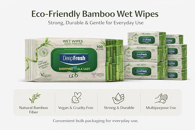 Shopping Ala Cart DeepFresh All-Purpose Surface Cleaning Wipes — 24-Pack Case (2,400 Total Wipes) — Bamboo Fiber, Durable & Lint-Free, Bleach-Free, Pop-Top Lid, Vegan