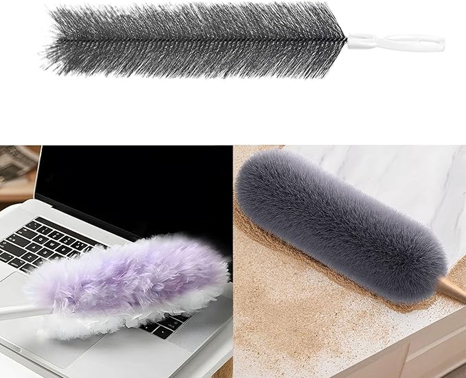 Fenteer Fan Cleaning Brush Bendable Sturdy Portable Cobweb Duster Reusable Dust Remover Fan Duster for Curtain Box Car Vents Shutters, Gray