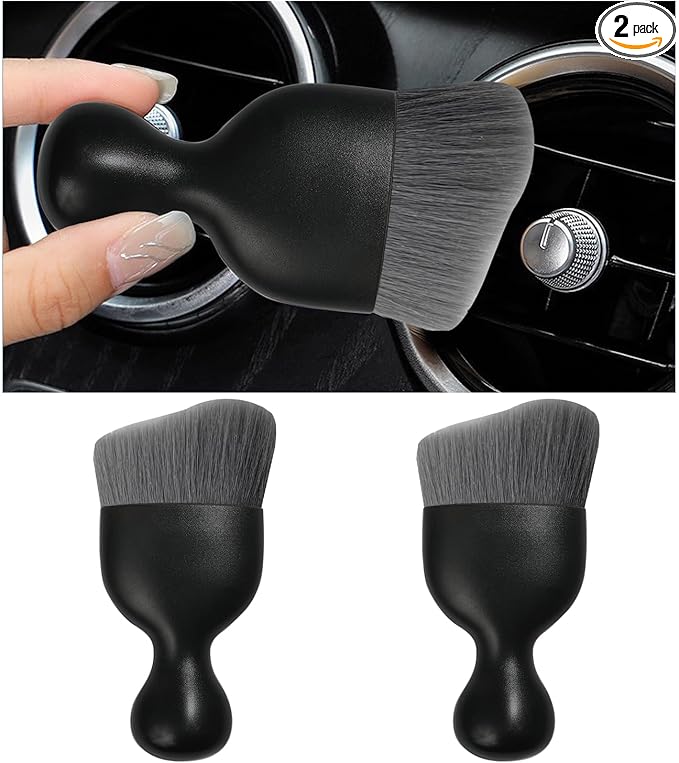 2PCS Car Interior Dust Brush, Soft Scratch Free Auto Detailing Brushes, Universal Vehicle Interior Cleaning Tool for Automotive Dashboard, Air Vents, Leather (Gray)