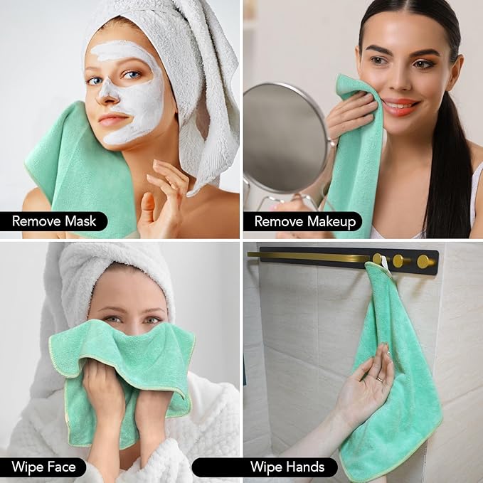 SINLAND Microfiber Facial Cloths Fast Drying Washcloth 12inch x 12inch Absorbent Face Wash Cloth Soft Makeup Remover Cloths