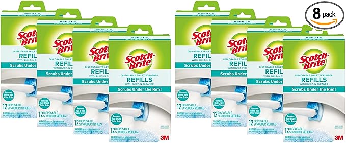 Scotch-Brite Disposable Toilet Scrubber Refills, Removes Rust & Hard Water Stains, 12 Count,(Pack of 8)