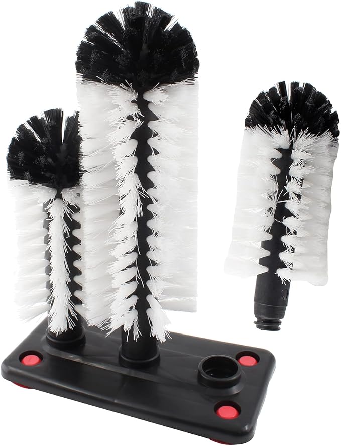 3 Brush Bar Glass Washer with Suction Base, Commercial Brush Cleaner Bristle Brush for Kitchen Bar Beer Cup, Long Leg Cup, Red Wine Glass