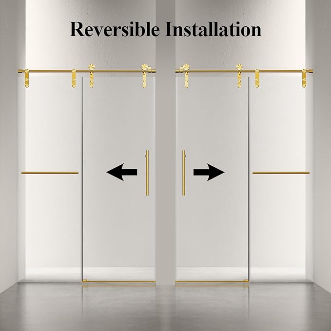 46-48" W x 76" H Frameless Sliding Shower Door, Safety Bathroom Single Sliding Glass Doors with 5/16" (8mm) SGCC Tempered Glass, Stainless Steel Towel Rail and Auxiliary Handle, Brushed Gold