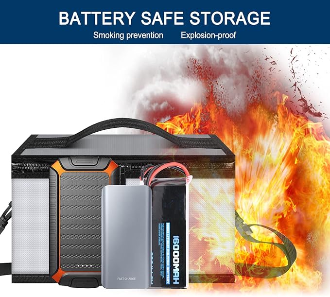 Fireproof Explosionproof Lipo Safe Bag for Lipo Battery Storage and Charging, Large Capacity Fire and Water Resistant Lipo Battery Guard with Double Metal Zipper (11 x 8 x 6 in)