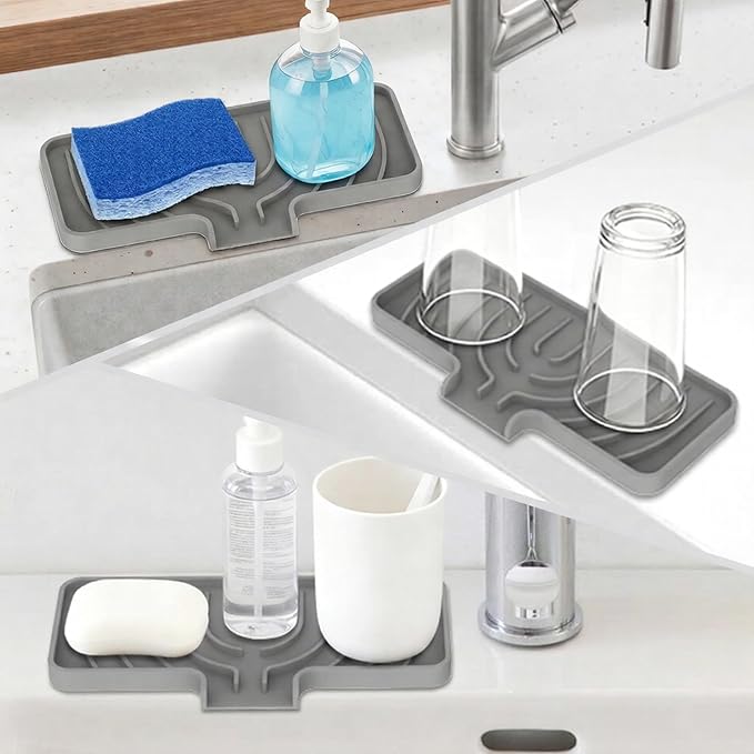 GUUKIN Sponge Holder for Kitchen Sink, Sink Caddy and Soap Tray | 10x5 inch Kitchen Sink Organizer | Compatible with Scrub Daddy, Kitchen Sink Accessories (Grey)