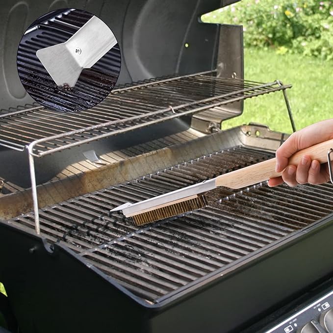 ZEAYEA 21 Inch Pizza Oven Brush with Scraper, Brass Bristles, Copper Wire Pizza Stone Cleaning Brush for BBQ Grill Cleaning, Outdoor Oven Accessories
