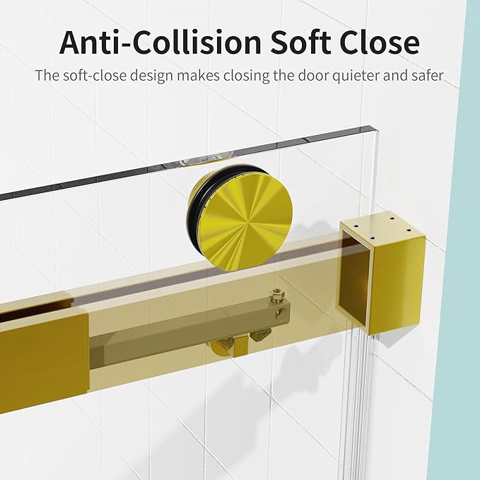56-60" W x 76" H Frameless Soft-Close Sliding Shower Door, 3/8" (10mm) SGCC Tempered Glass, Reversible Install, Brushed Gold, Elegant Bathroom Upgrade