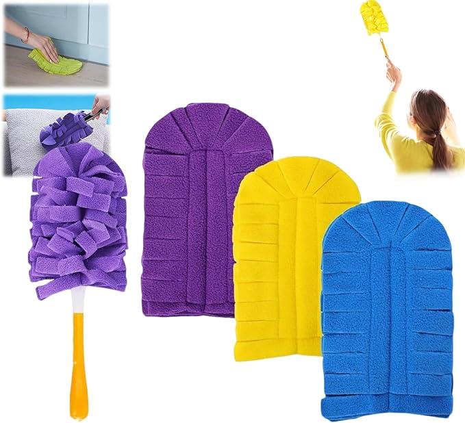 360° Electrostatic Duster Refills - The Sustainable Choice for a Dust-Free Home, Reusable & Washable Microfiber Dusting Heads, Reusable Duster Refills (1 Handle + 3 Refills)