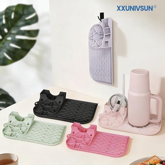 Bottle Drying Rack, Draining Mat for Stanley Tumblers20-40oz, Mugs, Wine Glasses, Compact Portable Cup Dryer Stand for Countertops, Office, RVs & Travel (Crystal Pink)