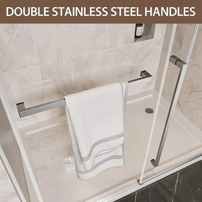 44-48" W x 76" H Frameless Shower Glass Door, Sliding Shower Door for Bathroom, 5/16"(8mm) Tempered Glass Shower Doors for Walk in Shower with Explosion-Proof Film, Brushed Nickel,Easy to Clean