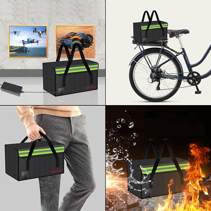 Lipo Battery Safe Bag Large Capatity Fireproof Bag for Ebike Lipo Battery Other Batteries Storage Charging Transport Home Office Travel Safe Storage Pouch
