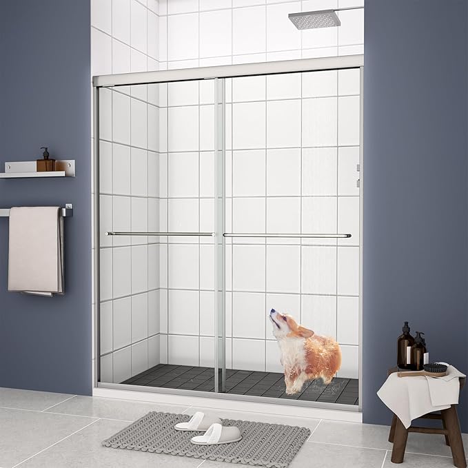 Bypass Glass Shower Door 44-48" W x 70" H with 1/4" Clear SGCC Tempered Glass, Semi-Frameless Double Sliding Shower Door, Easy to Clean, Easy to Install, Chrome