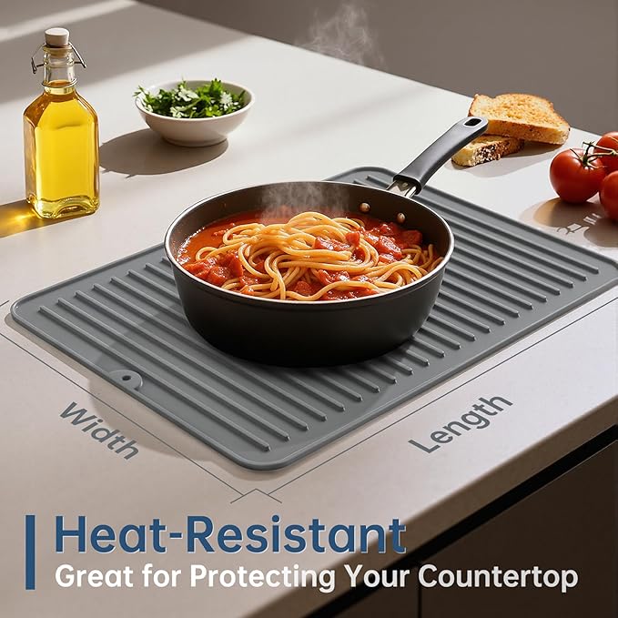 Songrey 18" x 16" Silicone Dish Drying Mat, Kitchen Counter Drying Pad for Sink Dishes or Under Rack, Multi-Use as Heat Resistant Trivet, Coffee Bar Mat