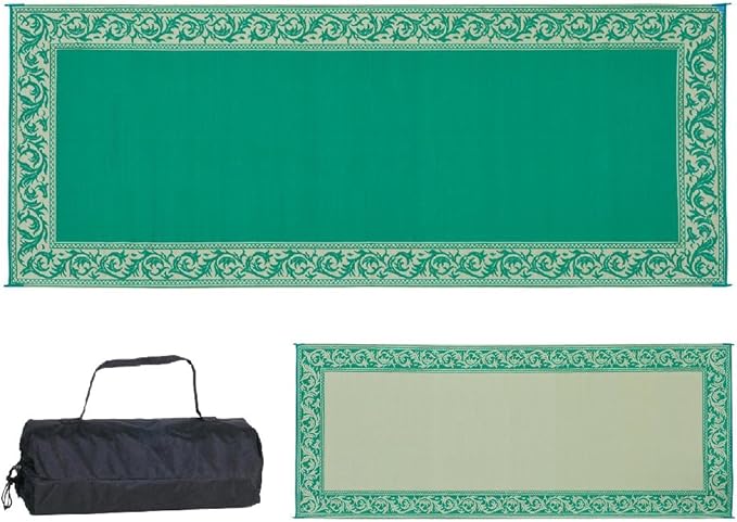 Stylish Camping Ming's Mark RC4 Reversible Classical Patio Mat - 8' x 20', Green/Beige