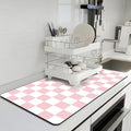 Dish Drying Mat for Kitchen Counter, 17’’ X 28’’ Checkered Large Coffee Station Mat, Super Absorbent Fit Under Coffee Maker Pad, Espresso Machine Mats, Drainer Mat Easy Clean, Pink & White
