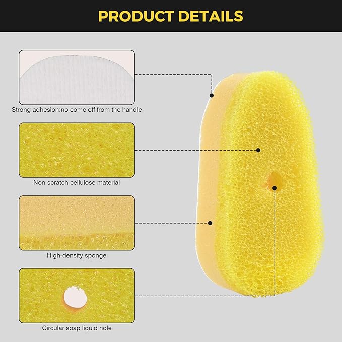 Sponge Refills for Scrub Daddy Dish Daddy - 10 Packs Dish Wand Refills, Scrub Brush Replacement Heads, Dish Brush Replacement Head for Kitchen Cleaning, Yellow (Only Sponge Heads)