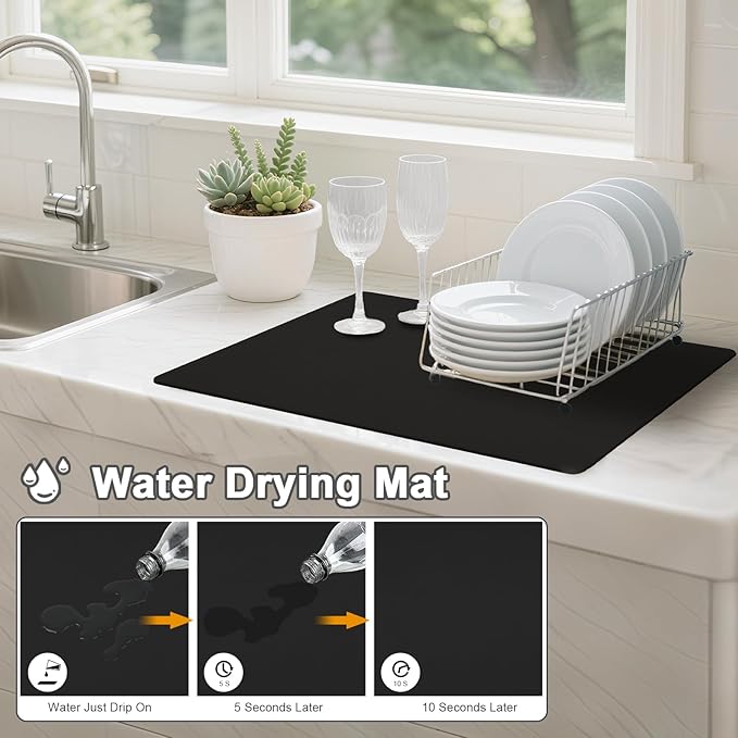 Dish Drying Mats for Kitchen Counter, Waterproof Coffee Mat for Countertop, Under Sink Mats, Coffee Bar Mat Accessories