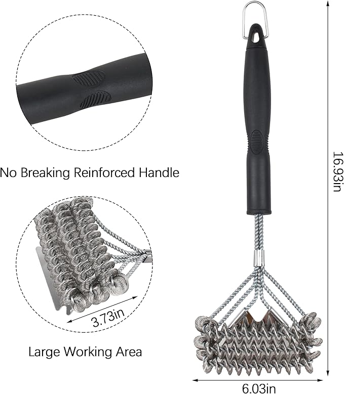 Grill Brush with Scraper - 18" Enhanced Coil Grill Cleaning Brush, Safe Long Handle BBQ Brush for Grill for Gas and Charcoal Grates