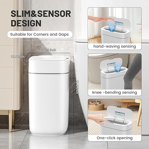 Motion Sensor Small Trash Can for Bathroom, 3.5 Gallon Automatic Touchless Trash Can with Lid,Slim Garbage Can Waterproof Trash Bin Waste Basket for Bedroom, Kitchen