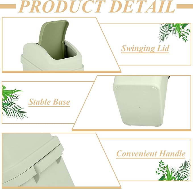 Sumind 3 Pcs 1.8 Gallon Bathroom Trash Can with Swing Lid Small Garbage Can Plastic Bathroom Trashcan Garbage Bin for Kitchen Waste Bedroom Room Outdoor (Green, Pink, Beige)