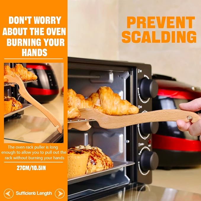 Oven Rack Puller, Wood Oven Rack Push Pull Tool, Prevent Scalding, Pull out Hot Racks Safely, Long Handle Toaster Oven Accessories,Suitable For Kitchen Oven, Air fryer,etc (2)