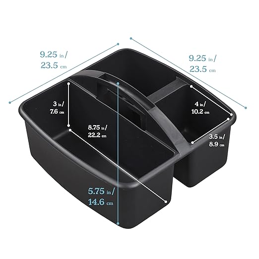 ECR4Kids 3-Compartment Storage Caddy, Storage Organizer, Black, 6-Pack