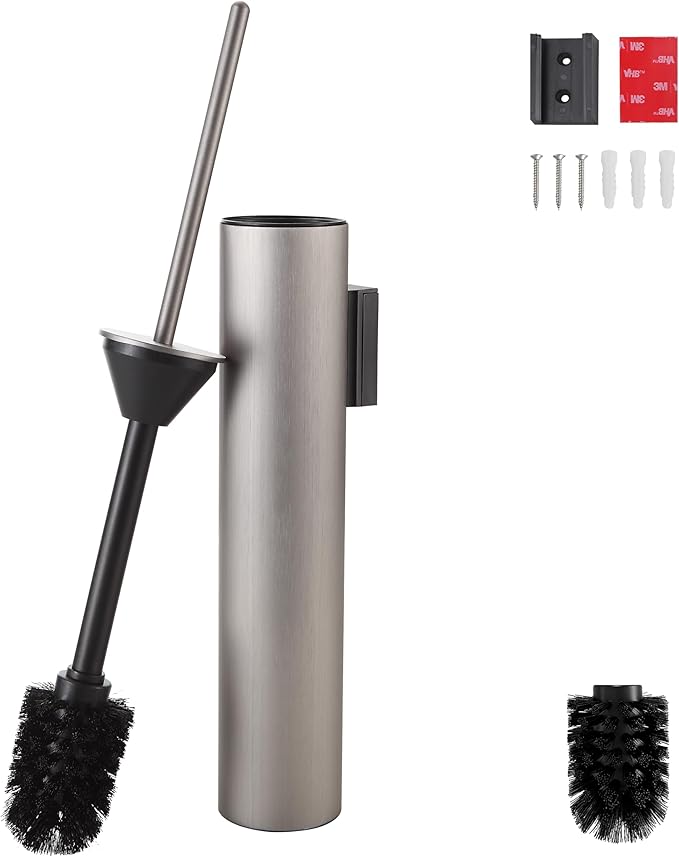 Wall Mounted Brushed Nickel Toilet Brush with Holder,Durable Cleaning Toilet Bowl Brushes with Holders