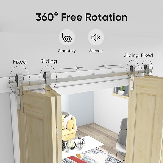 60'' Bi-Fold Sliding Barn Door Hardware Track Kit for Four 14'' Doors,Side Mount Installation,Heavy Duty Roller,Smoothly and Quietly - Brushed Nickel(Doors Not Included)