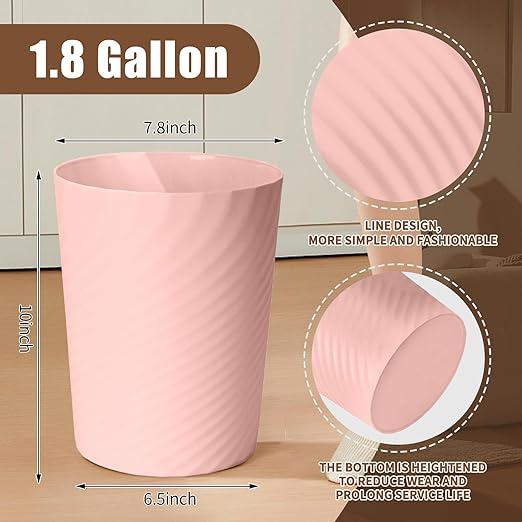 Small Trash Can - Plastic Waste basketbin for Office,Home,Bathroom,Kitchen - 1.8 Gallon - Pink