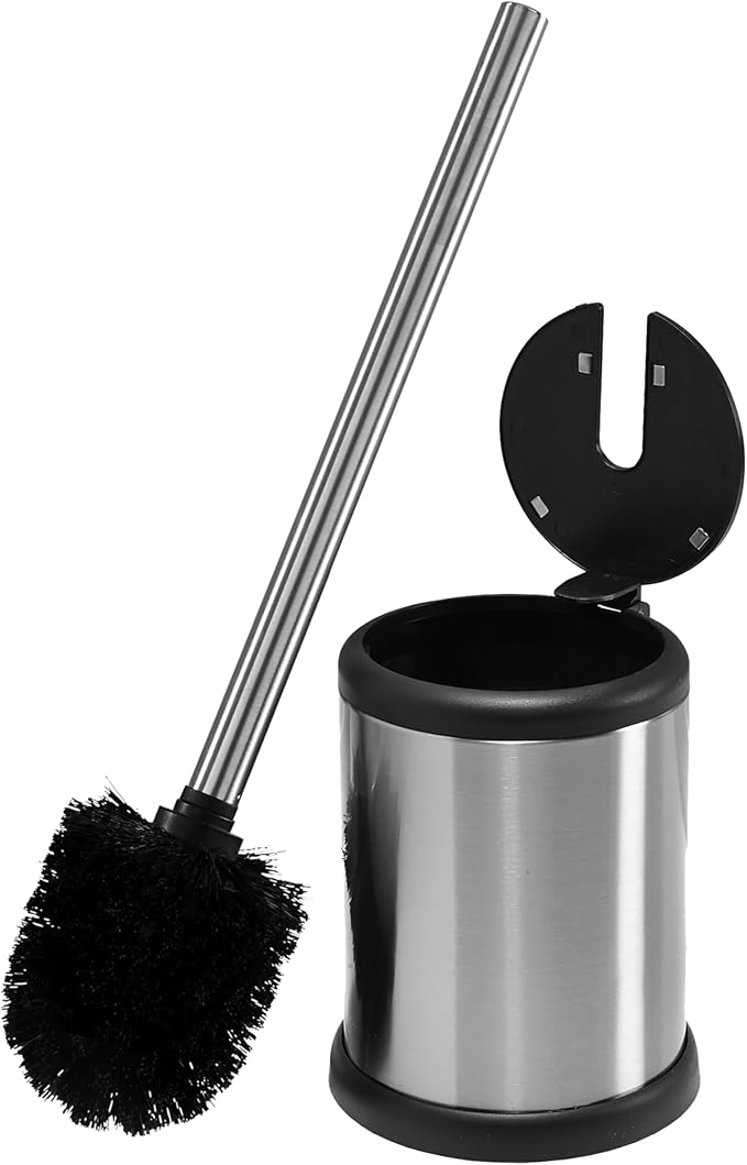 Bath Bliss Toilet Brush and Holder | Self Closing Lid | 360 Degree Brush Head-| Bathroom Cleaning-| Compact Size-| Storage and Organization-| Stainless Steel,(Pack of 12)