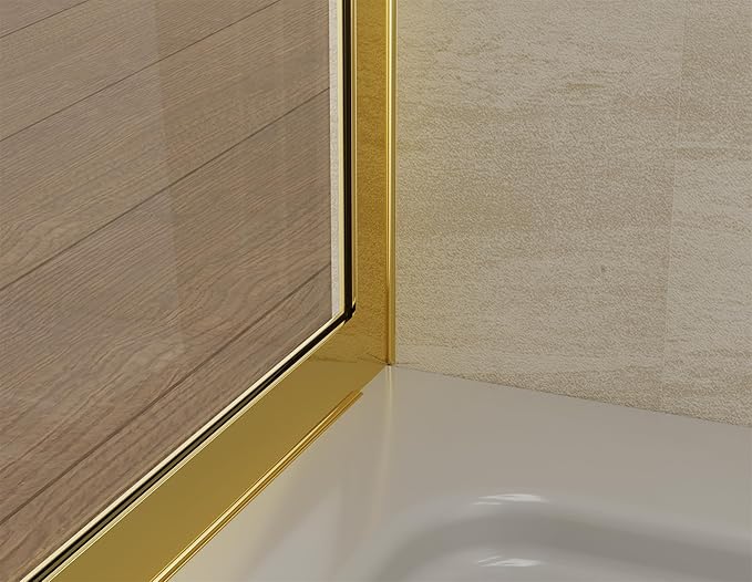Shower Screen 34" x 74" Half Frameless Shower Wall Panel, Tempered Glass 3/8 inch, Easy to Clean Coating, Fixed Glass Shower Door with Hardware (Brushed Gold)