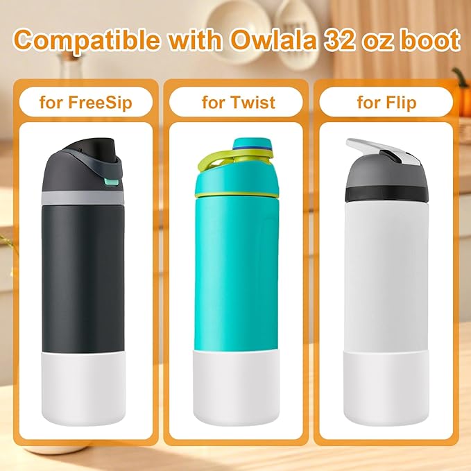 ( 2pcs)Silicone Water Bottle Boot and Bottle Drying Rack Compatible with Owala 32oz,Bottom Bumper Protector/Anti-Slip/Prevent scratches/Drying Rack Saves Space/Compatible with FreeSip Bottles,White