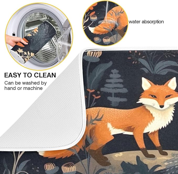 Dish Drying Mat Kitchen Counter Absorbent Two Foxes Coffee Sink Mat Dish Drainer Pad 18 Inch x 24 Inch