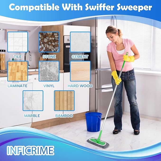6 Pack Reusable Microfiber Mop Pads Compatible with Swiffer Sweeper Mop, Dry Sweeping Cloths & Wet Mopping Cloths, Washable Mop Pads for Surface/Hardwood Floor Cleaning (Mop is Not Included)