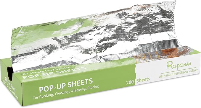 Aluminum Foil - 200 Precut Sheets, 16.5 x 12 Inch, Pop-Up Interfolded, Ideal for Roasting, Baking, Grilling, Cooking, Storing Food