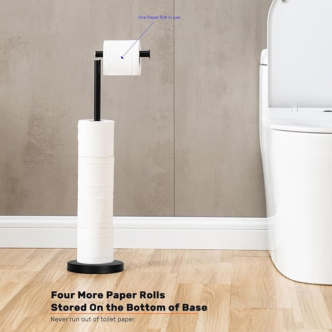 Noonext Toilet Paper Holder Stand for 4 Rolls, Black Matte, Stainless Steel, Modern, Free Standing, Bath