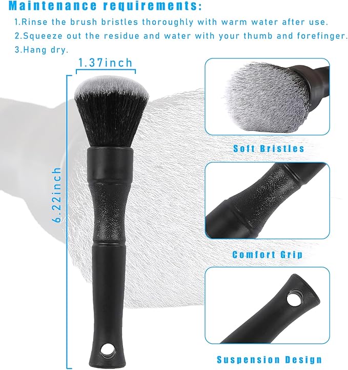 Ziciner Car Detailing Brush, Ultra Soft Car Detail Brush Kit for Elegant Surfaces, Auto Scratch-Free Cleaner Kit for Car Interior & Exterior, Wheels, Dashboard, Engine Bay (Short Handle)