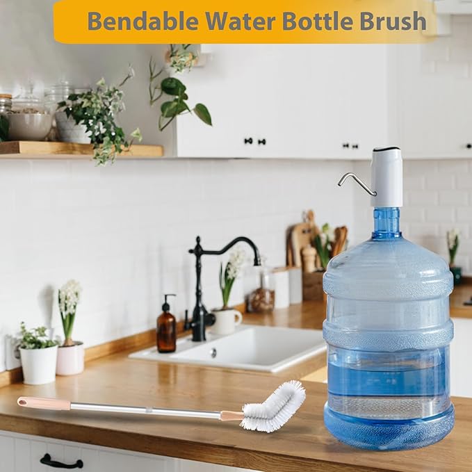 Water Bottle Cleaning Brush, 2 Pack 28inch Bendable Water Bottle Brush Long Nylon Bristles with Stainless Steel Handle for 3 Gallon and 5 Gallon Water Bucket