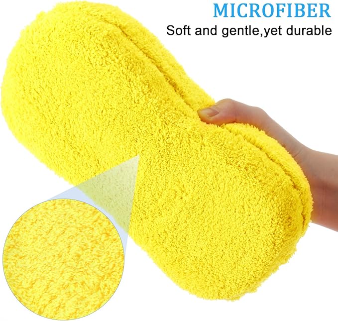 Tanlade 2 Pcs 2 Pack Large Microfiber Car Wash Sponge for Cleaning, Non Scratch Microfiber Sponges for Car Washing Supplies, Trucks and Motorcycles (Blue,Yellow)
