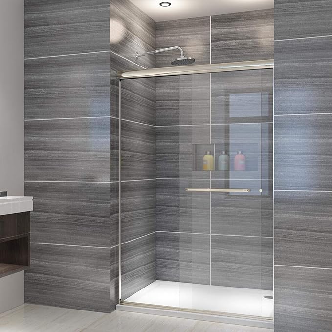 ELEGANT Showers 46.5 in.- 48 in. W x 72 in. H, Semi-Frameless 2 Bypass Sliding Shower Doors, 1/4 in. Shower Clear Glass Panel, Brushed Nickel Finish