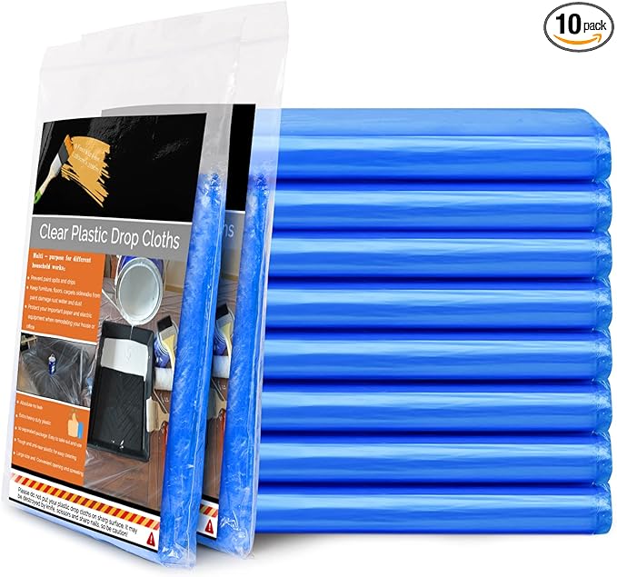 10 Piece Blue Painter Plastic Drop Cloths Sheet,Waterproof Anti-dust Furniture Cover,9x12 Feet Disposable Tarp for Painting for Couch Cover and Furniture Cover