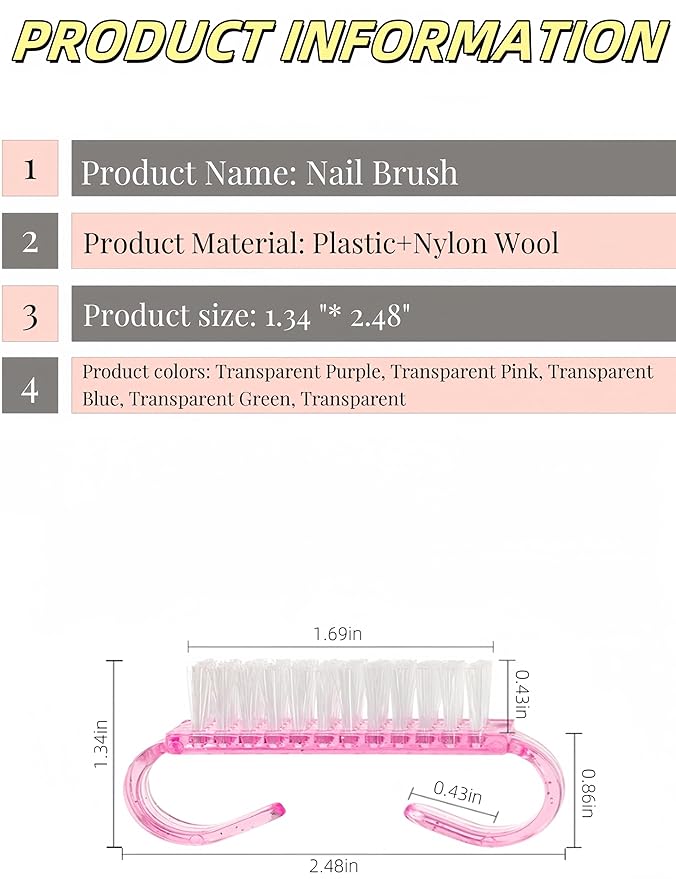 luvilly4 Pack Handle Grip Nail Brush, Nail Brush for Cleaning Fingernails, Pedicure Brushes for Toes and Nails Men Women（2Blue+2Clear）