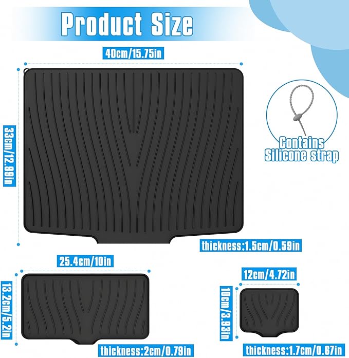 Silicone Dish Drying Mat for Kitchen Counter - Large & Small XL Drainer Mats Set with Lip, Fast Drying Rubber Dish Drain Mat (3, S&L&XL)