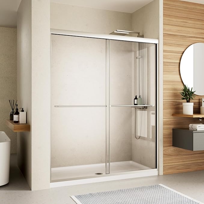 Sliding Shower Door,Royal Guard 50-54" W x 70" H Semi-Frameless Double Sliding Glass Shower Door with 1/4'' (6mm) Clear SGCC Tempered Glass,Bypass Shower Door,Chrome Finish