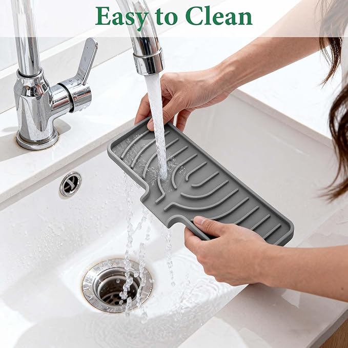 GUUKIN Sponge Holder for Kitchen Sink, Sink Caddy and Soap Tray | 10x5 inch Kitchen Sink Organizer | Compatible with Scrub Daddy, Kitchen Sink Accessories (Grey)