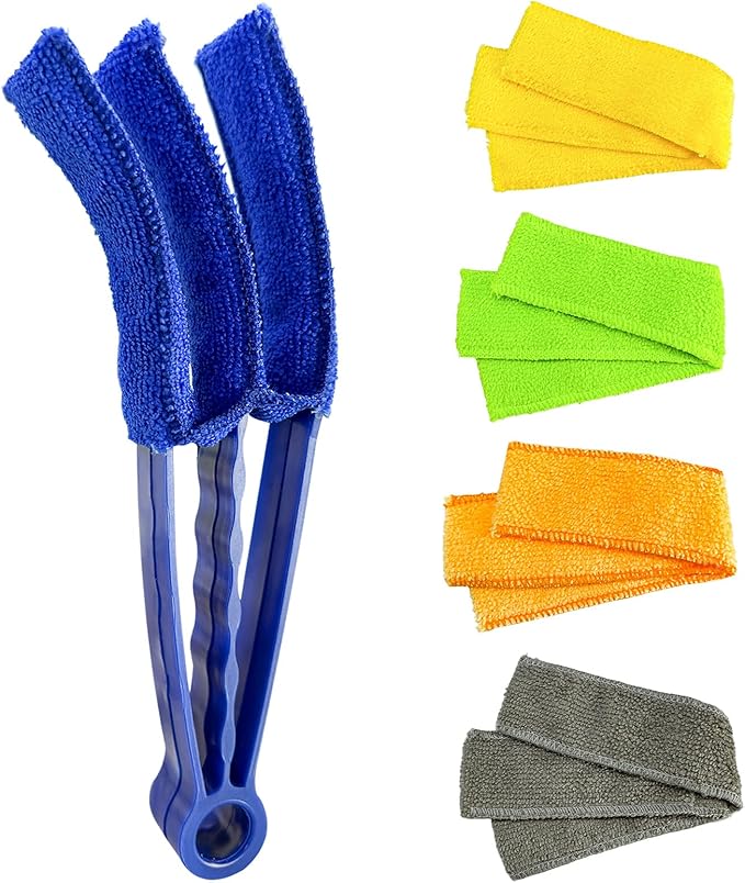 Window Blind Cleaner Duster Brush, Blind Duster Brushes with 5 Washable Microfiber Sleeves, Cleaner Brush Tools for Window Blinds Air Conditioner Vents, Car Accessories