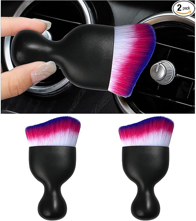 2PCS Car Interior Dust Brush, Soft Scratch Free Auto Detailing Brushes, Universal Vehicle Interior Cleaning Tool for Automotive Dashboard, Air Vents, Leather (White & Red & Blue)