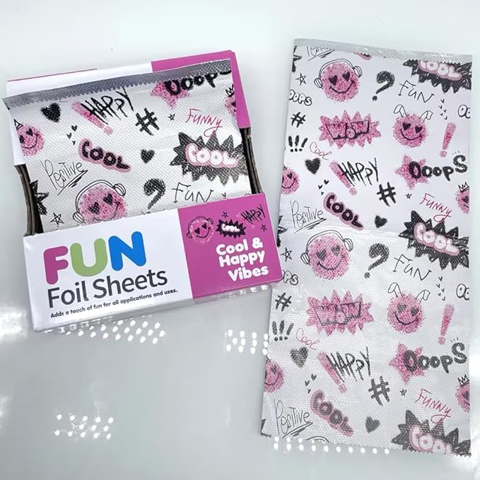 ForPro Professional Collection FUN Cool & Happy Vibes Foil Sheets, Aluminum, Pop-Up Foil Dispenser, Hair Foils for Color Application & Highlighting Services, Food Safe, 5” W x 10.75” L, 100-Count