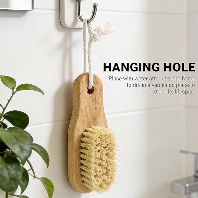 Wood Nail Brush with Hanging Hole, Fingernail Brushes for Cleaning Under Nails, Small Nail Cleaning Brush Set with Firm Sisal Bristles, 3Pack of Wooden Nail Scrubbers(Yellow)